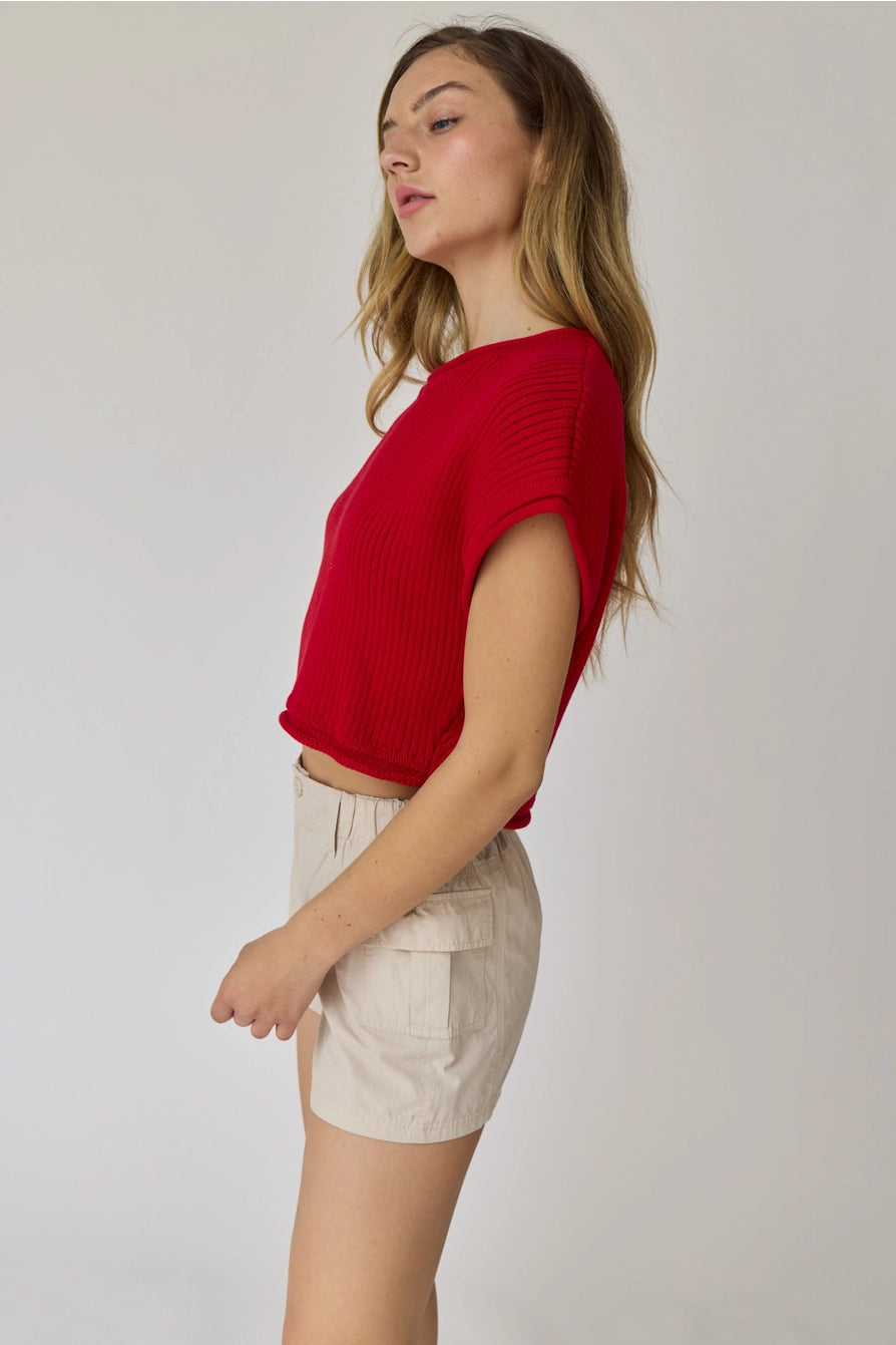 Amy Cropped Cotton Rib Knit Top