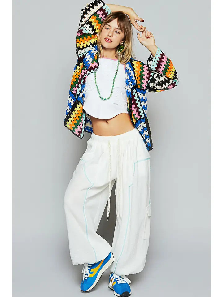 Jenna Crochet Weave Open Front Cardigan by POL