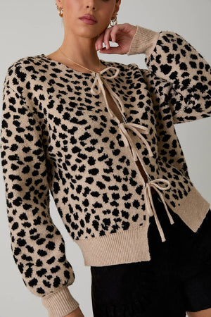Mandy Front Tie Detail Animal Print Cardigan