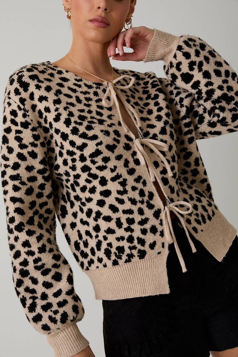 Mandy Front Tie Detail Animal Print Cardigan