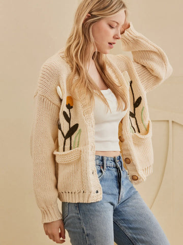 Chloe Bow Tie Closure Cable Knit Cardigan