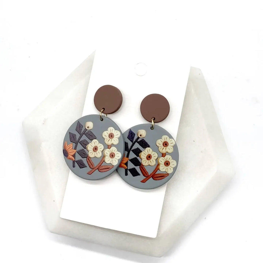 Fall Foliage Acrylic Disc Handmade Earrings