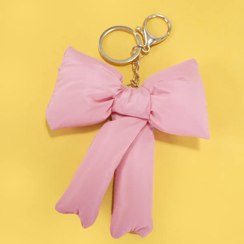 Puffy Bow Ribbon Bag Charm Keychain in Various Colors