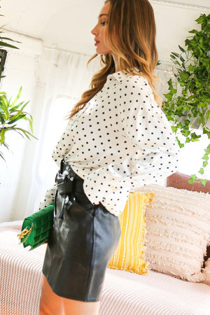 Faith Polka Dot Satin Button Up Blouse in White