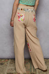 Double Gauze Contrast Floral Knee Patch Pants by POL
