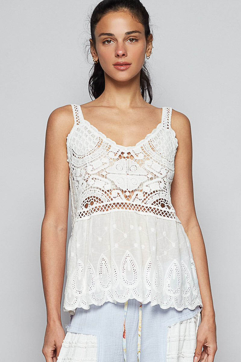 Olivia V-Neck Crochet White Top by POL