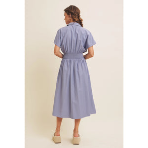 Marta Pleated Waist Button Down Flare Midi Dress In February