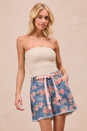 Betty Patch Pocket Floral Print Denim Shorts With Belt
