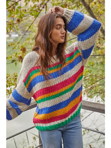 Shana Rainbow Deep V Sweater
