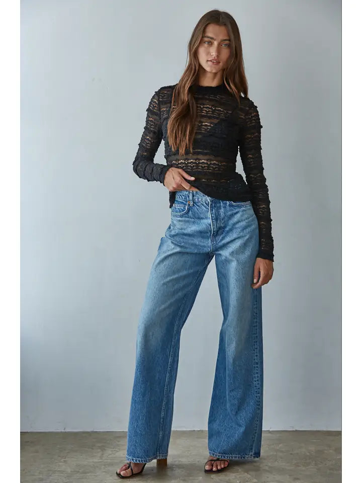 By Together Sydney Woven Lace See Through Top