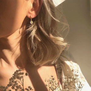 Gold Daisy White Enamel Huggie Earring