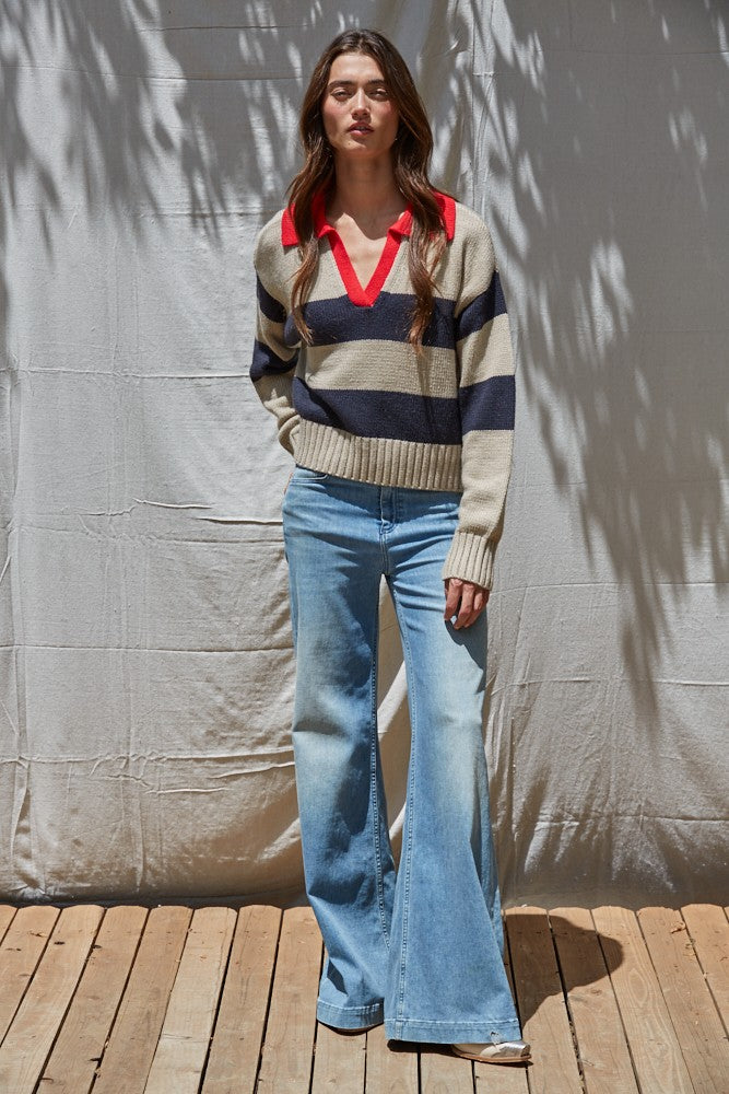 By Together Knit Pullover With Contrast Collar