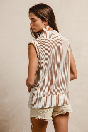 Lottie Two Tone Stripe Sweater Zip Up Vest Top
