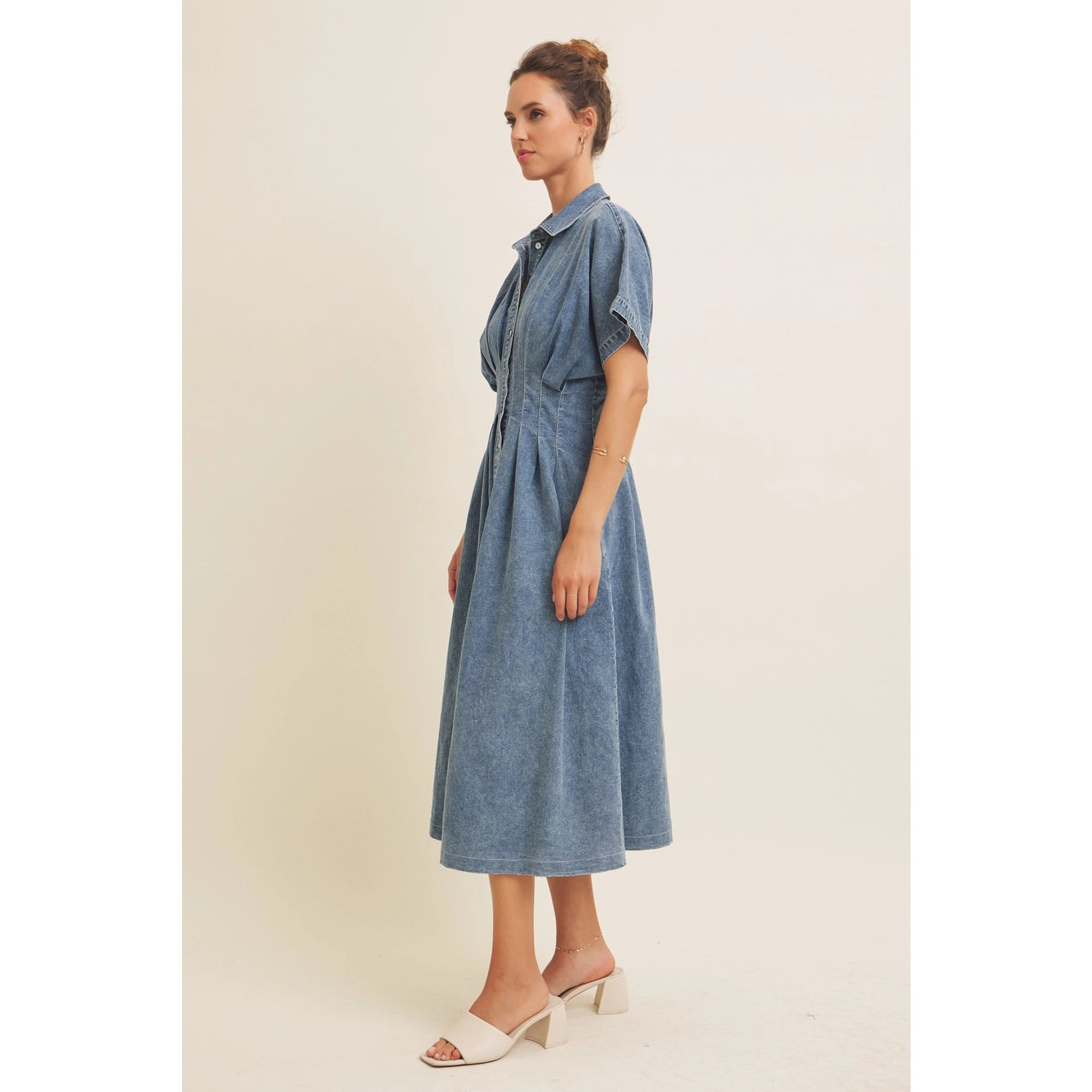 Leena Stretchy Denim Midi Dress by In February Small