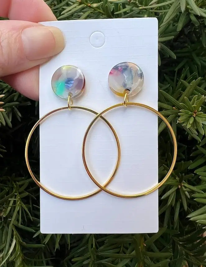 Multi-Color Acrylic Stud Gold Hoop Earrings