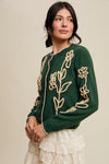 Embroidered Floral Knit Cardigan in Green