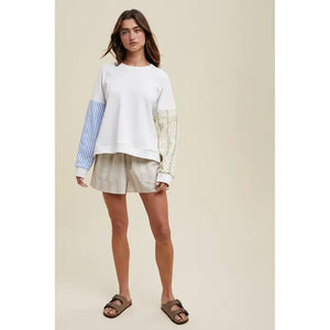 Ashley Multi-Print Sleeve Pullover Sweatshirt