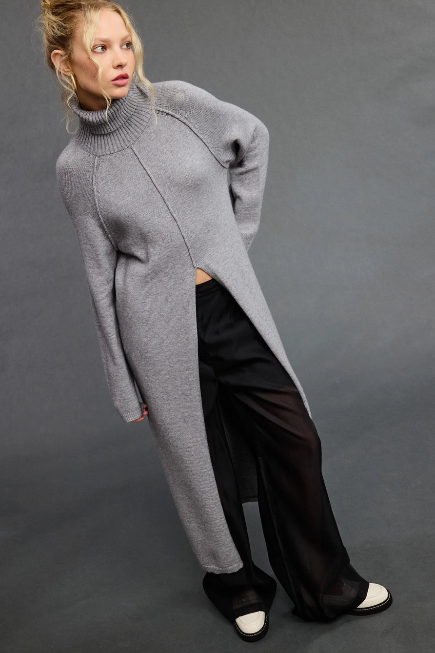 Caroline Turtleneck Sweater Dress in Heather Grey