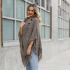 Turtleneck Cable Knit Poncho With Tassels: Mocha
