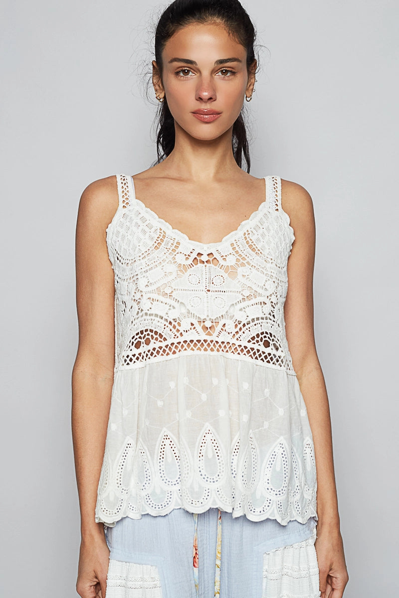 Olivia V-Neck Crochet White Top by POL