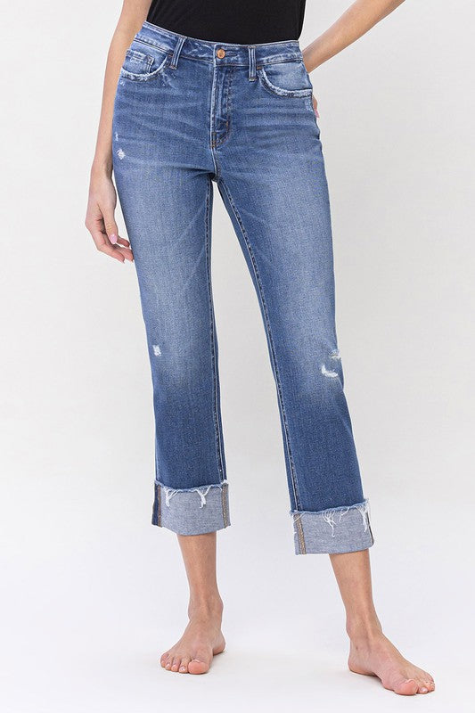 Sensible High Rise Straight With Cuff Jeans by Flying Monkey