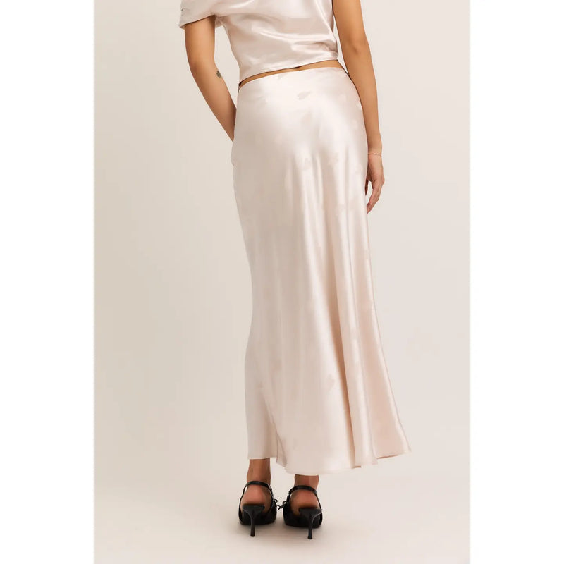 Corinne Cream Heart Asymmetrical Neck Line Top and Maxi Skirt Set