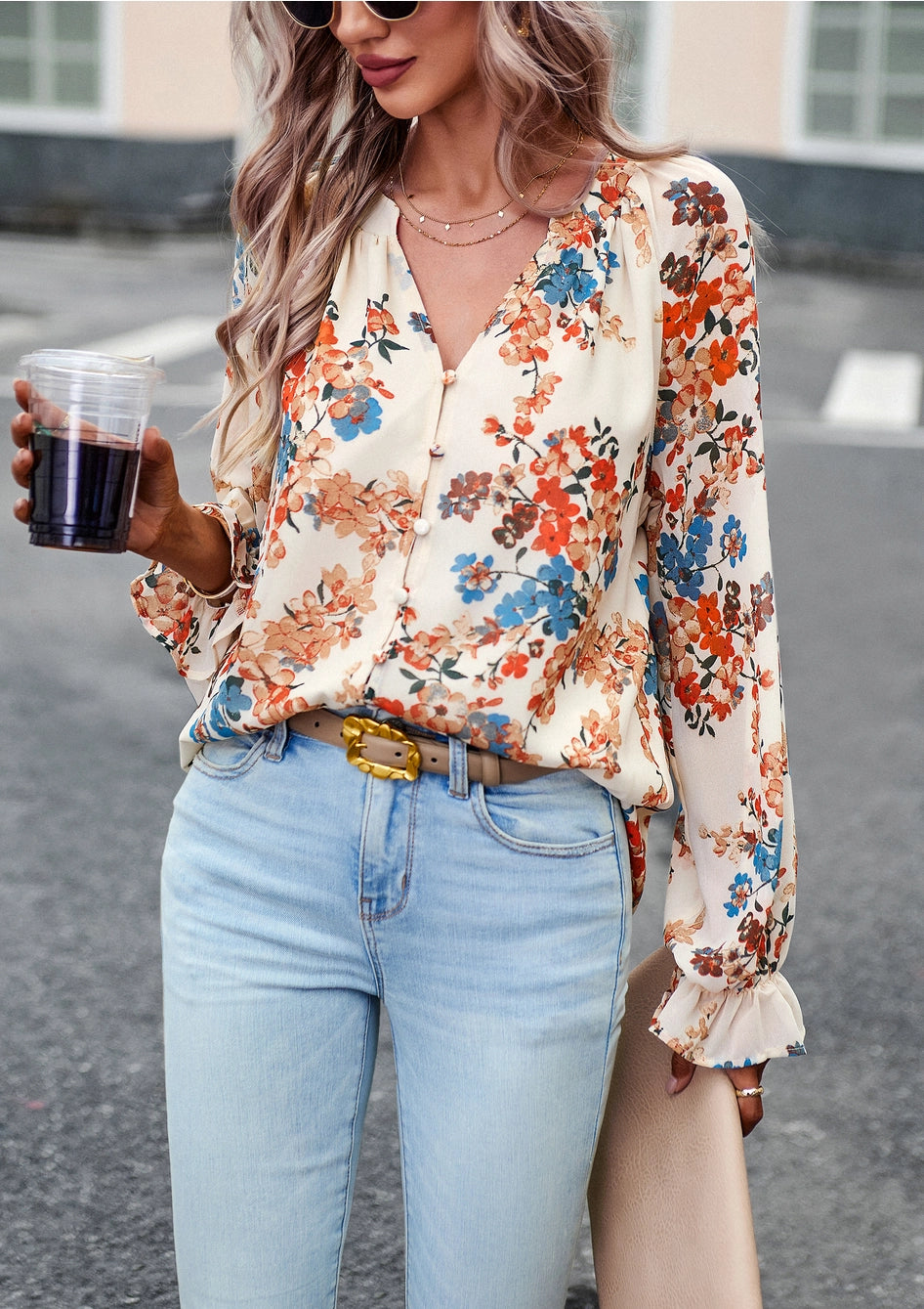 Sara Floral Button Down Blouse