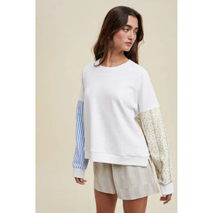 Ashley Multi-Print Sleeve Pullover Sweatshirt
