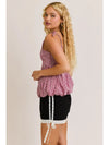 Shayla Shoulder Tie Bubble Hem Top in Red-White Gingham