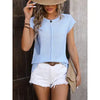 Brooklyn Knit Exposed Seam Short Sleeve Top in Blue