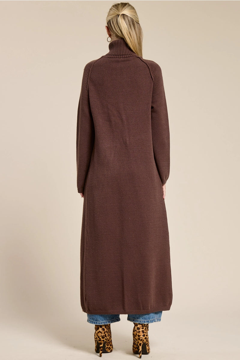 Caroline Turtleneck Sweater Dress in Chocolate Brown