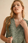 Two Tone Chenille Vest in Olive and White by Miou Muse
