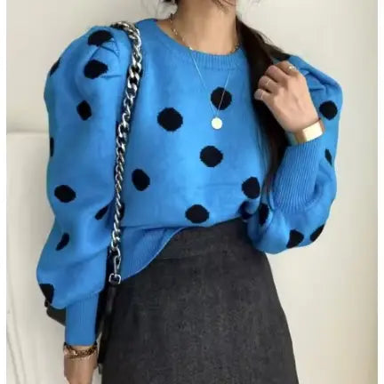 Uma Polka Dot Printed Puff Sleeve Sweater