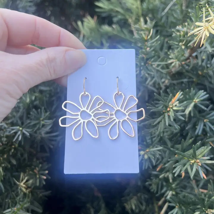 Gold Metal Flower Earrings