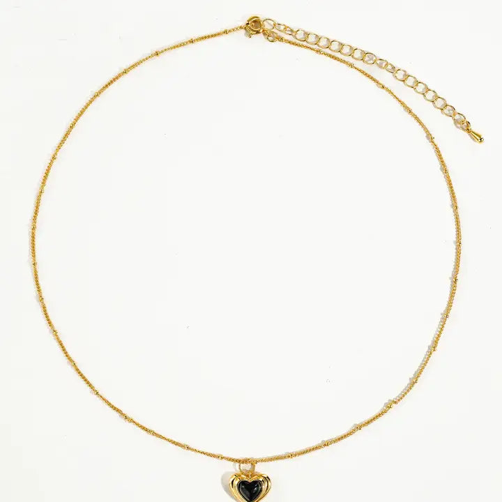Girona 18K Gold Plated Petite Heart Necklace in Black