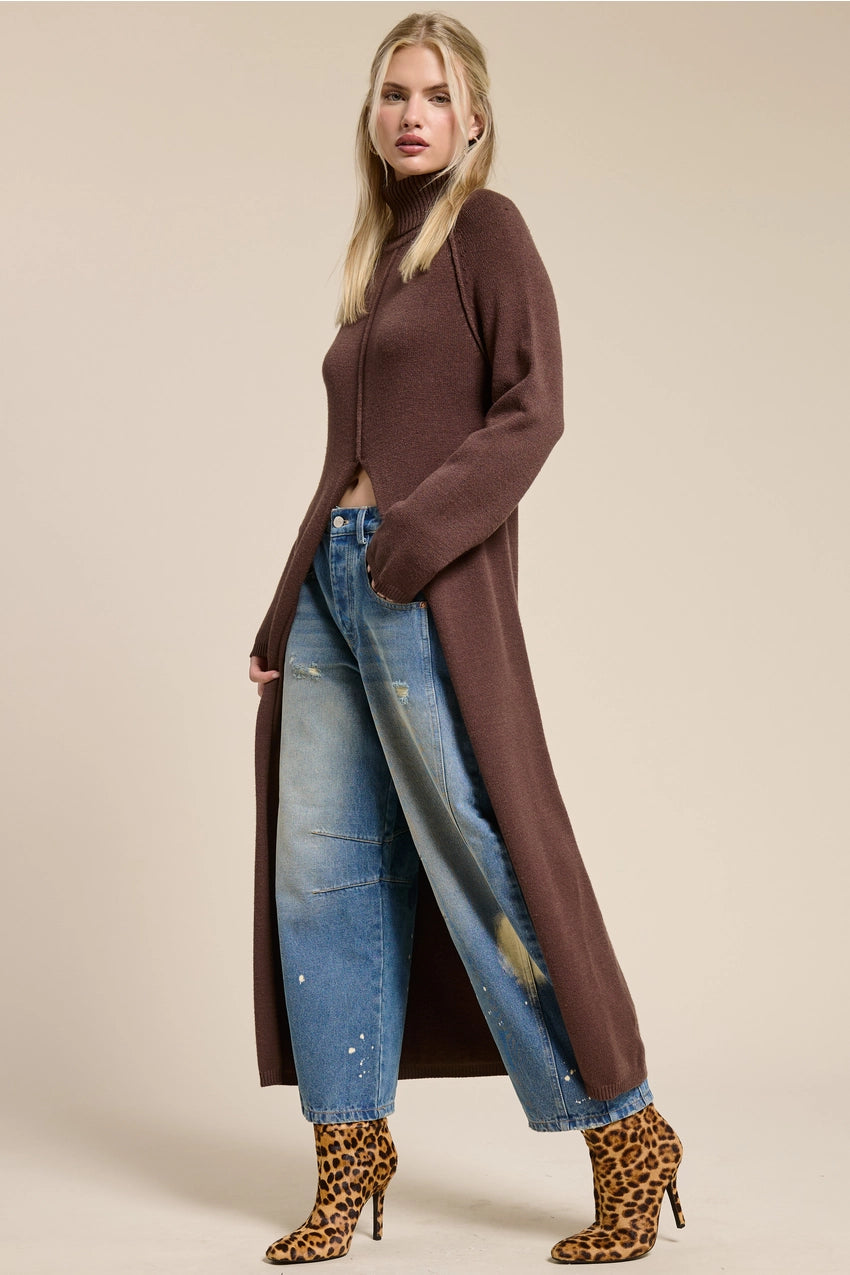 Caroline Turtleneck Sweater Dress in Chocolate Brown