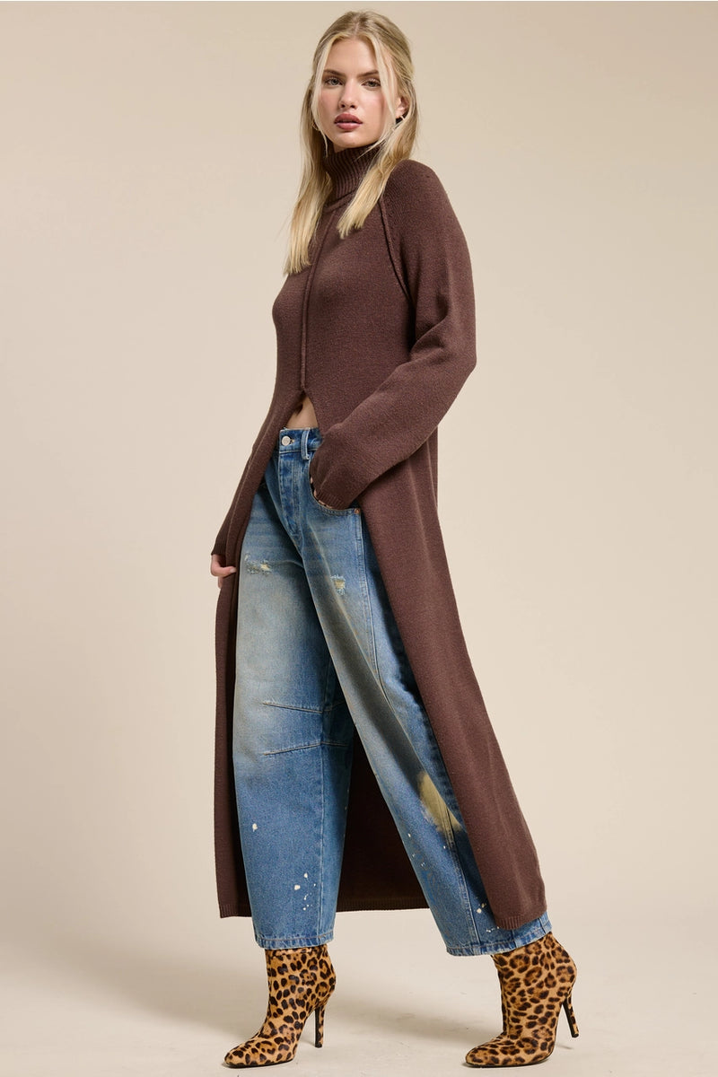 Caroline Turtleneck Sweater Dress in Chocolate Brown