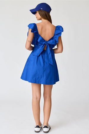 Audrey Tie-Back Ruffle Mini Dress in Cobalt Blue