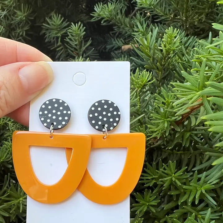 Mustard Yellow and Polka Dot Deco Drop Acrylic Earrings
