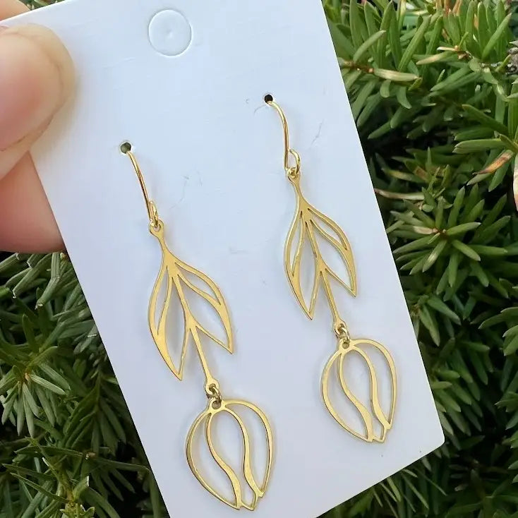 Gold Tulip Metal Statement Earrings