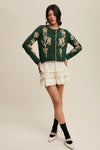 Embroidered Floral Knit Cardigan in Green