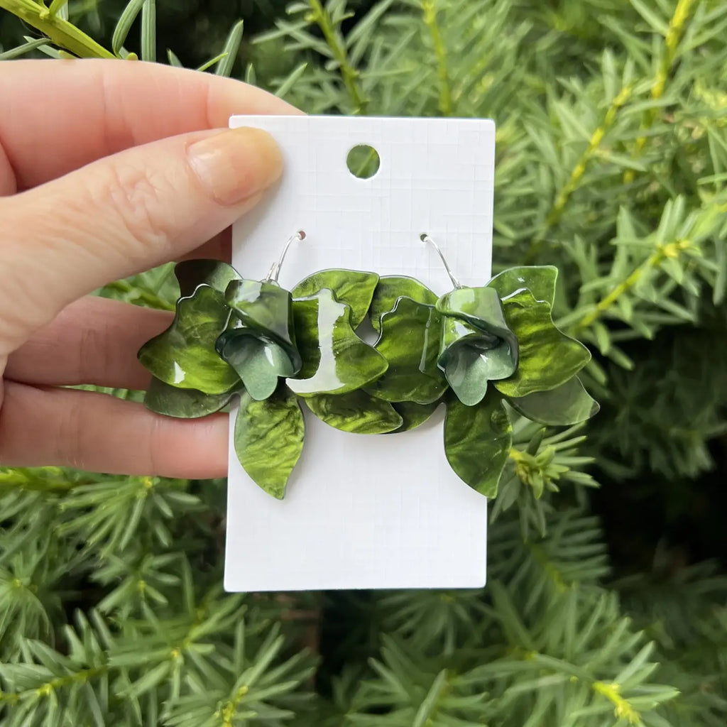 Green Floral Acrylic Statement Earrings