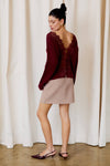 Rita Back Lace Trim Long Sleeve Sweater in Wine