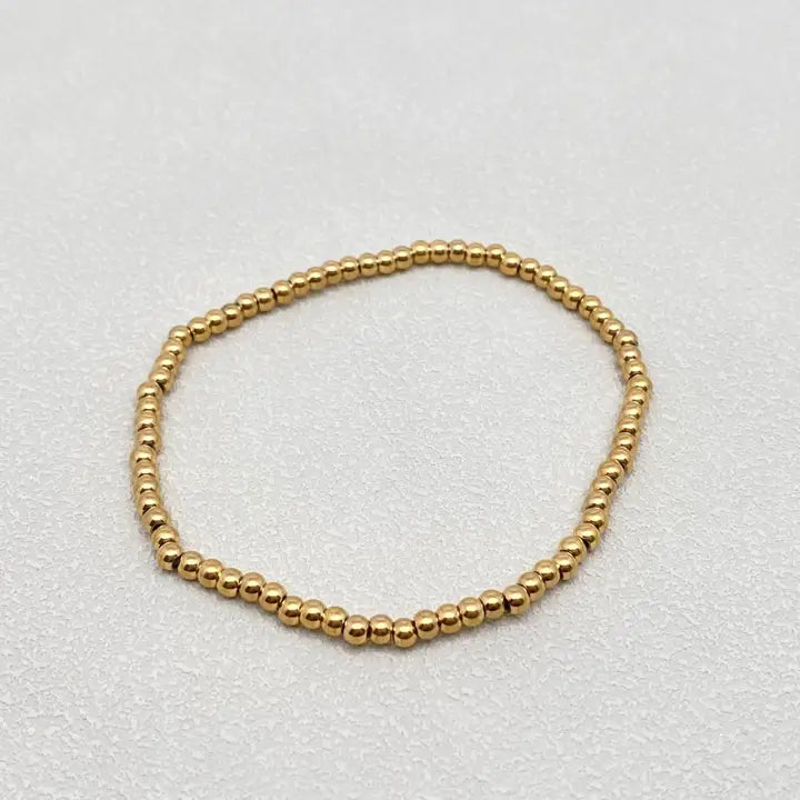 18K Gold Plated Steel Bead Elastic Bracelet in 3mm or 6mm