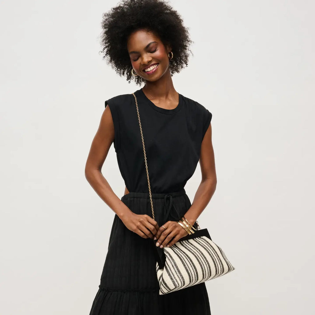 Margot Stripe Straw Clutch in Black and White by Urban Expressions