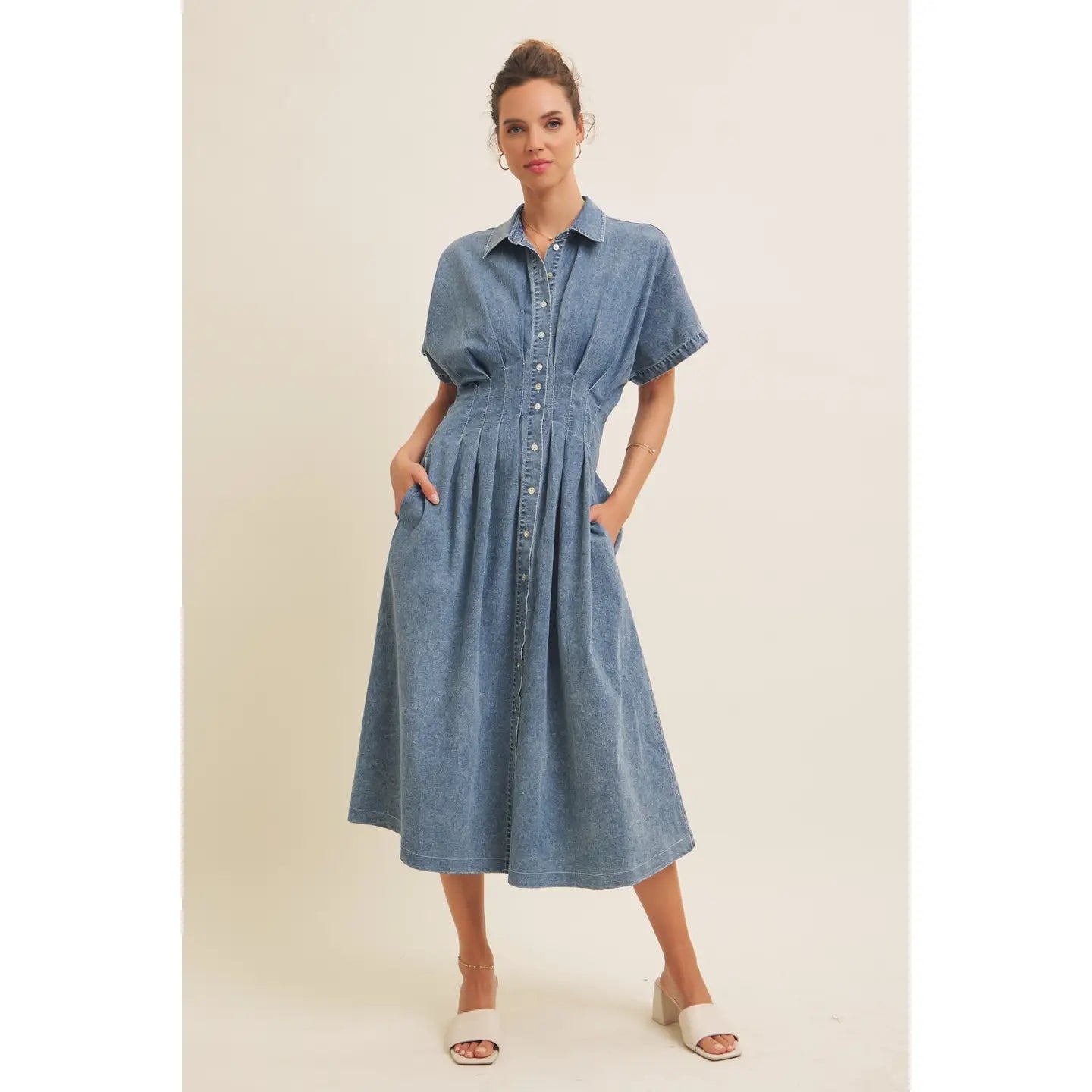 Leena Stretchy Denim Midi Dress by In February Small