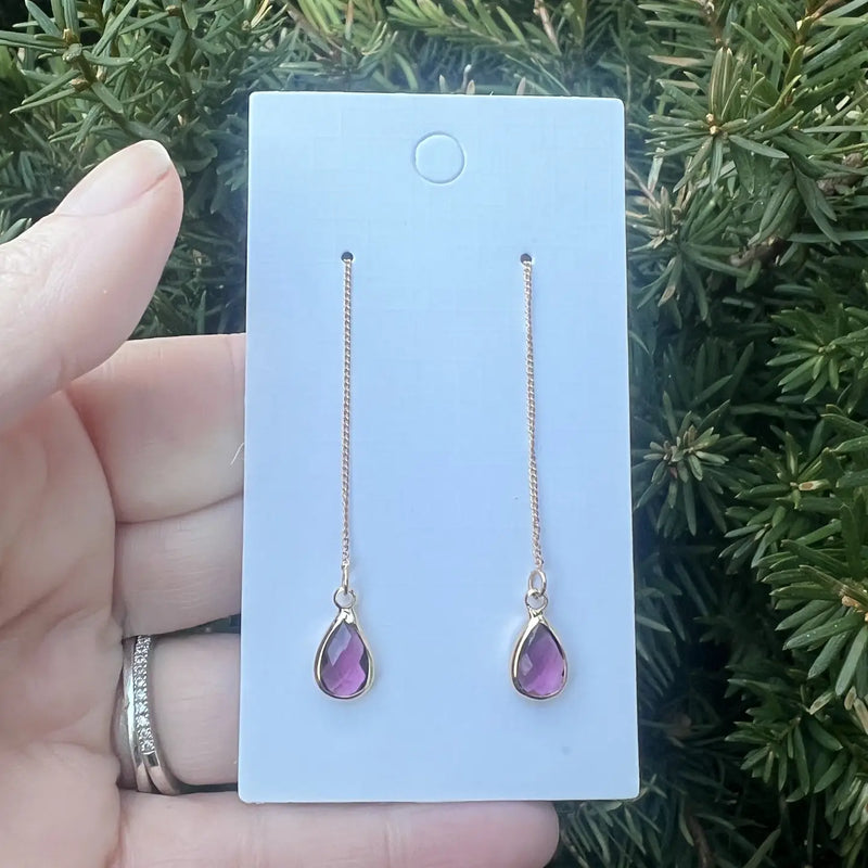 Mauve Teardrop Gem Threader Earrings