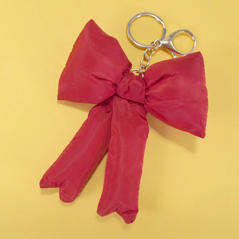 Puffy Bow Ribbon Bag Charm Keychain in Various Colors