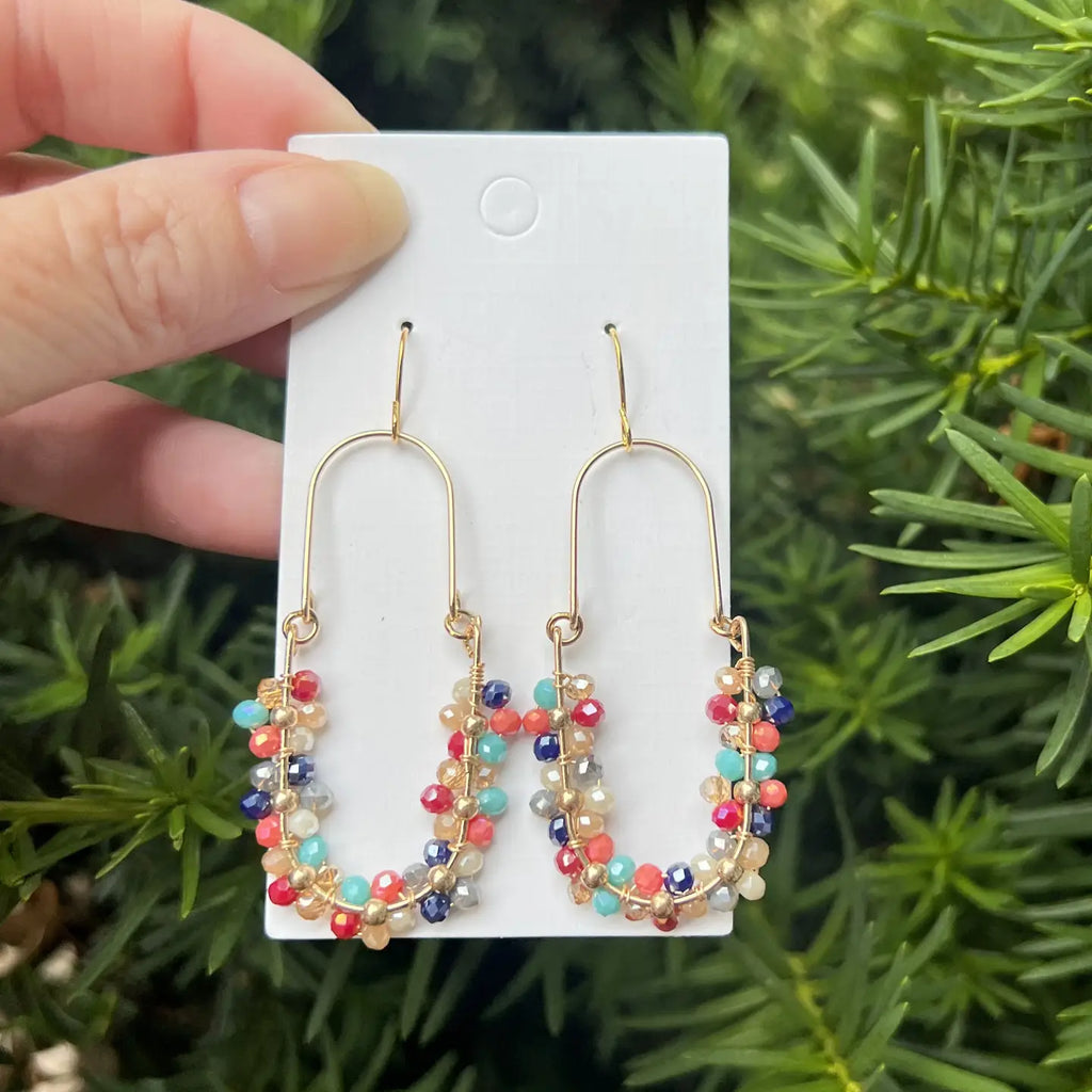 Multi-Color Beaded Oval Drop Earrings