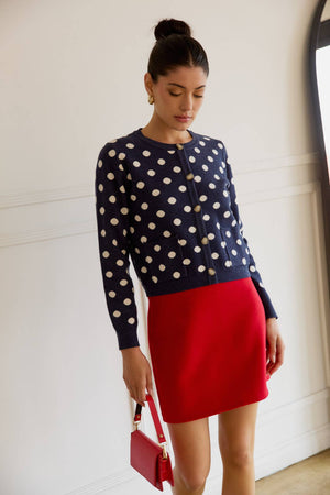 Torry Navy and White Polka Dot Sweater Cardigan